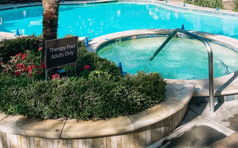 Roman Spa Hot Springs Resort geothermal therapy pools at 90-104°F, Calistoga hot springs hotels, California