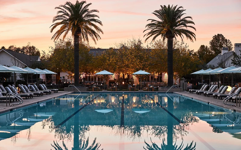 Solage Auberge Collection geothermal bathing pools from cold plunge to 104°F, Calistoga hot springs hotels, California