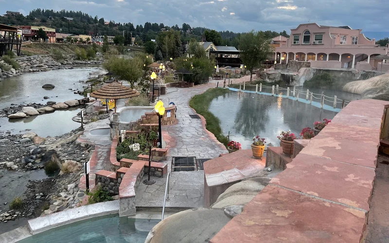 The Springs Resort terraced geothermal pools on the San Juan River, a hot springs hotel in Pagosa Springs, Colorado