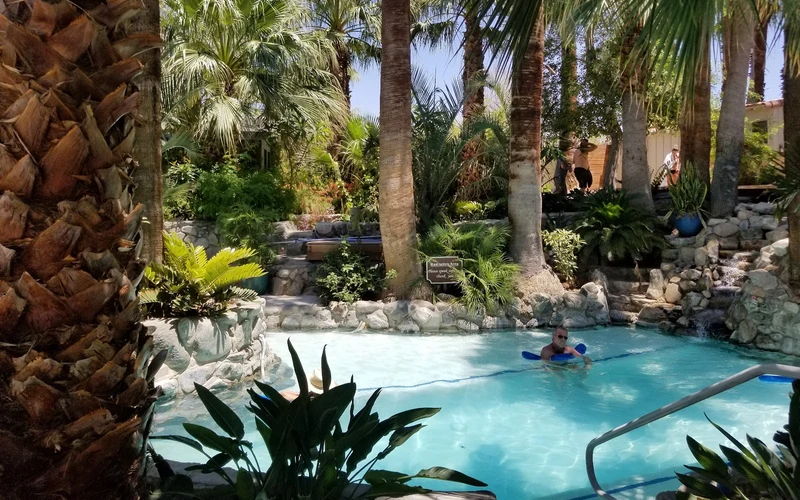 Two Bunch Palms rock grotto mineral pools at 104°F, Desert Hot Springs hot springs hotels, California