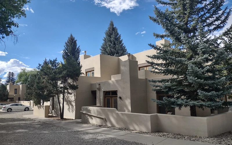 Pueblo-style units at WorldMark Taos, the closest base on Paseo del Pueblo Norte to the Taos hot springs, New Mexico